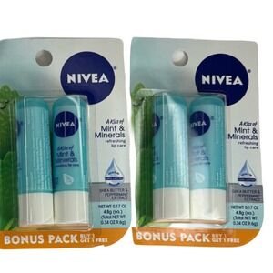 NIVEA A Kiss of Mint & Minerals Lip Balm Lot of 4 Discontinued Peppermint